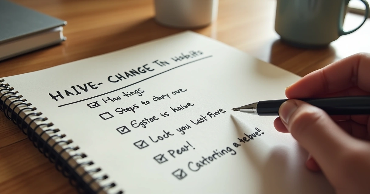 Pessoa escrevendo passos para mudar hábitos em caderno