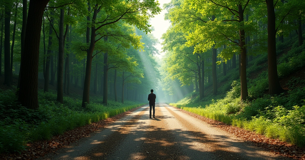 Duas estradas divergindo em uma floresta, representando escolhas e mudanças de caminhos