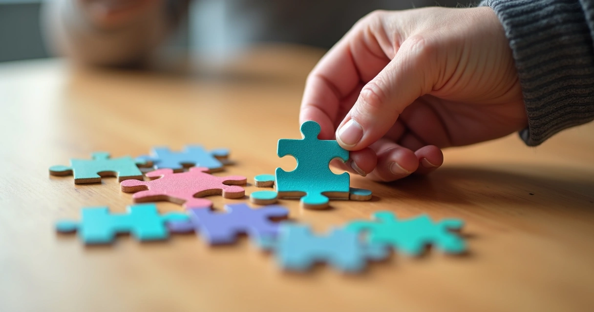 Pessoa trocando peças coloridas representando padrões mentais