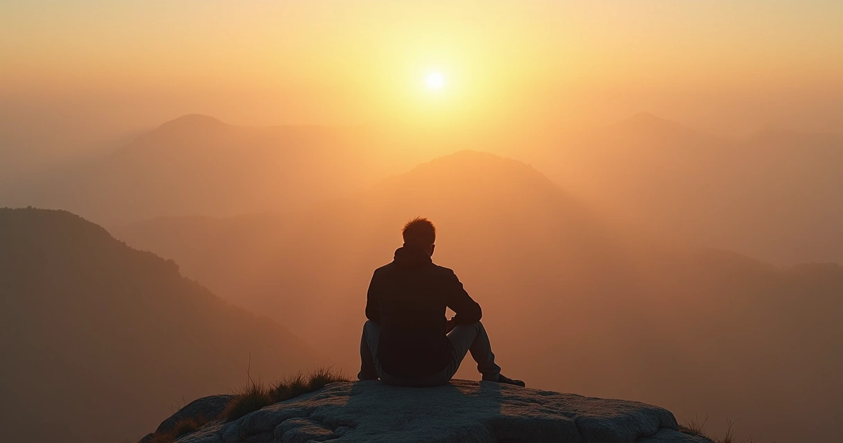 Pessoa olhando para o horizonte em ambiente natural, simbolizando reflexão e busca de sentido 