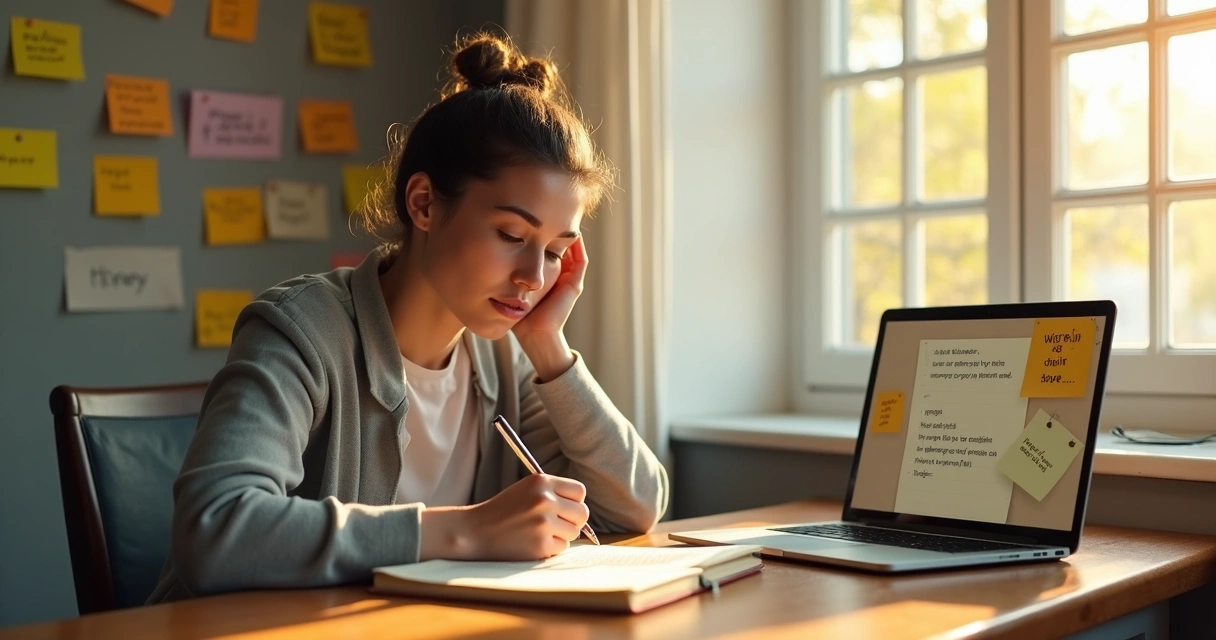 Pessoa escrevendo plano para mudar diálogo interno 