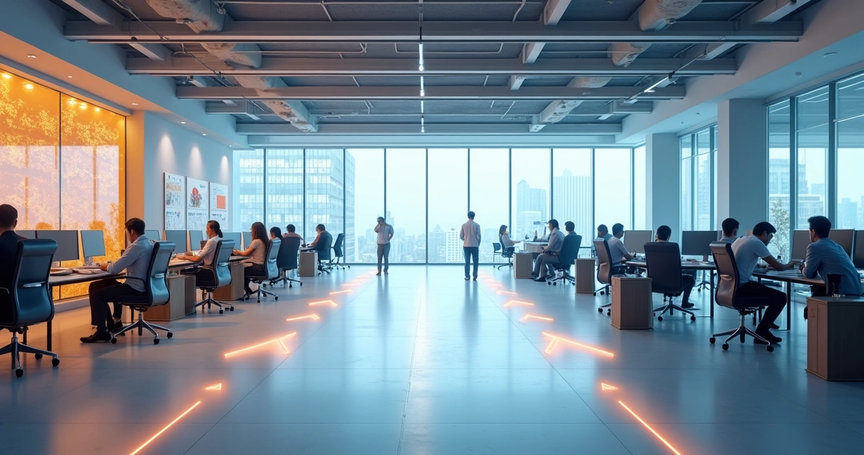 Negócio mudando de direção em uma bifurcação de estrada corporativa. 