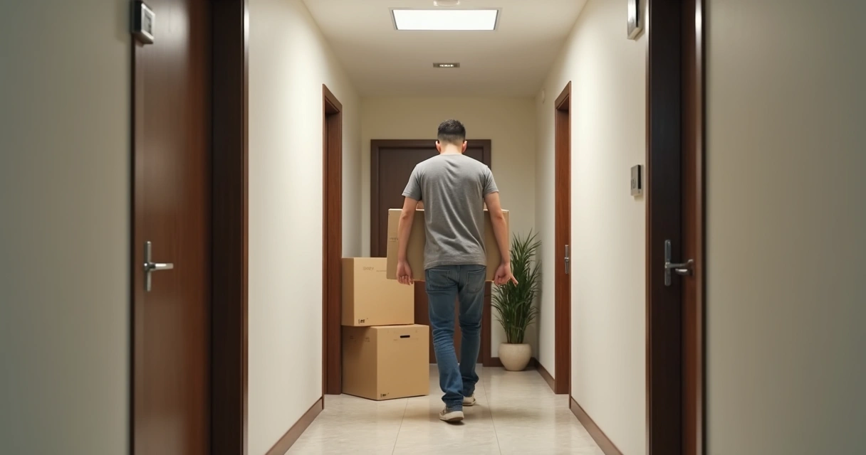 Pessoa carregando caixas, nova mudança de inquilino