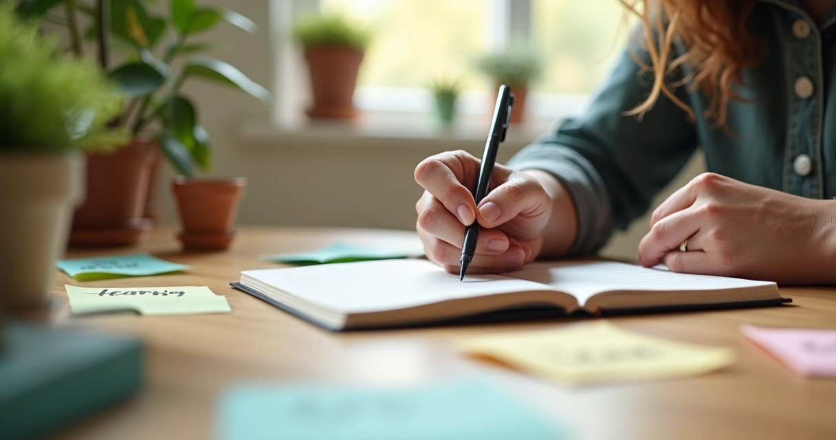 Pessoa anotando mudanças de hábito em caderno 