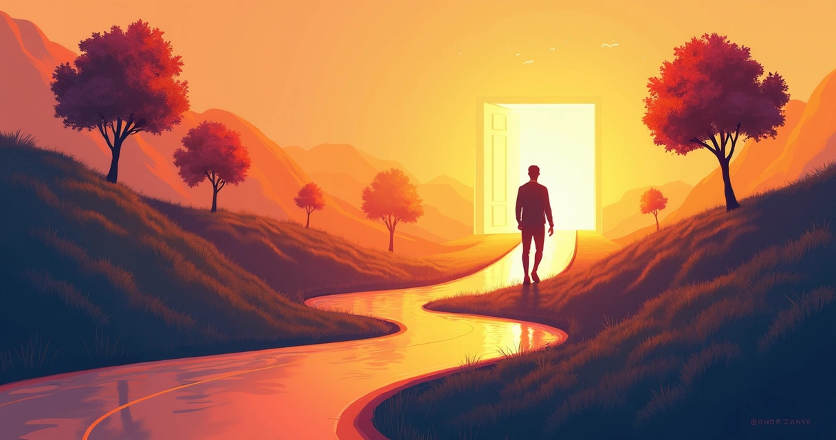 Pessoa caminhando por uma estrada que representa autotransformação 
