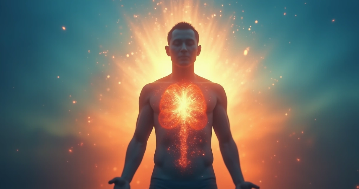 Silhueta de uma pessoa em transição, com luz surgindo do peito