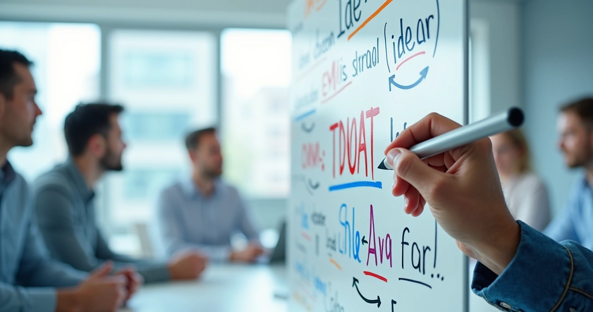 Pessoa apagando ideias escritas em um quadro branco enquanto desenha novos conceitos em volta 