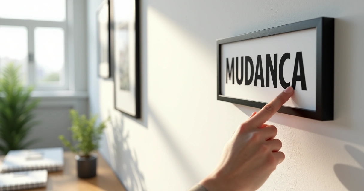 Pessoa trocando um quadro com a palavra mudança em escritório 