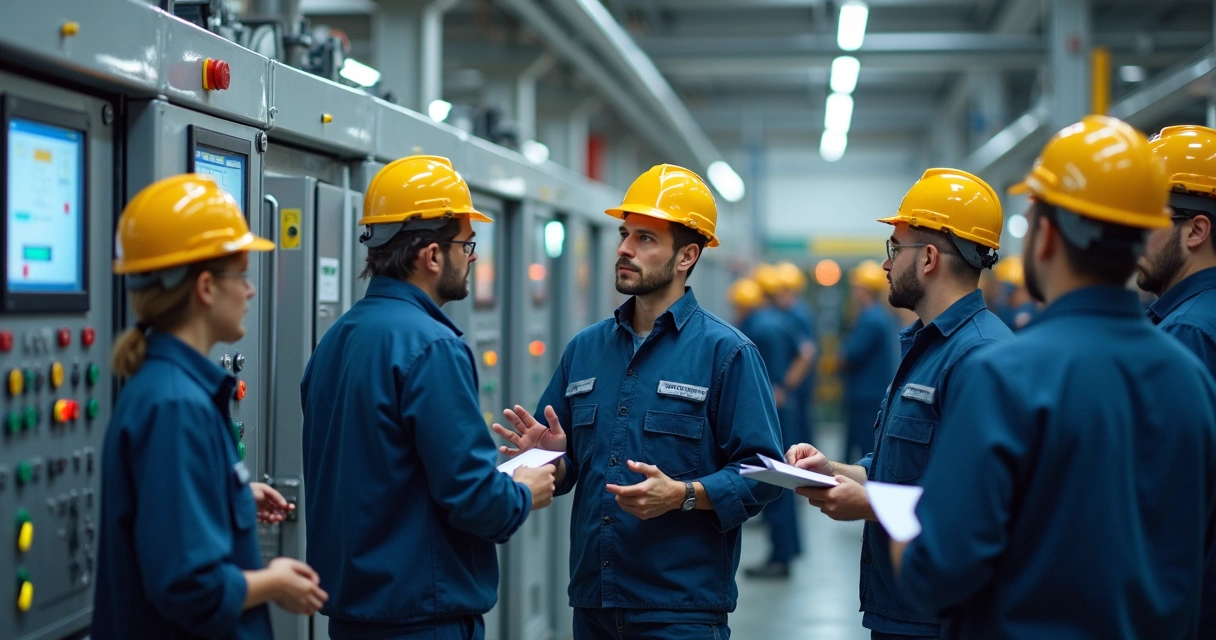 Treinamento prático de equipe em chão de fábrica 