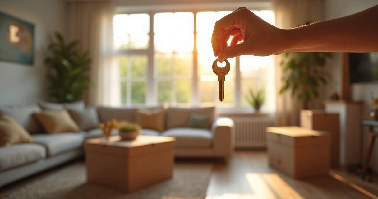 Pessoa recebe chave de apartamento novo. 