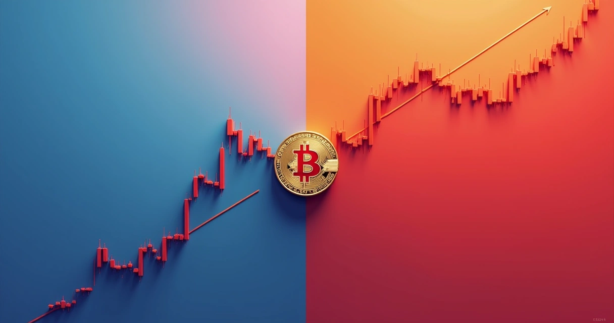 Ilustração de um gráfico de preço cruzando uma linha de média e mudando de cor abruptamente. 