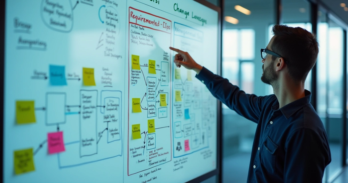 Desenvolvedor ajustando fluxos de regras em diagrama visual.