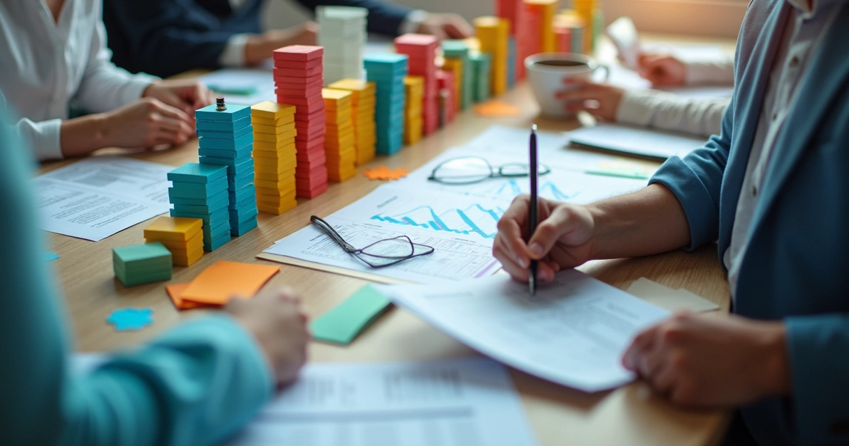 Blocos fiscais coloridos sobre pilhas de notas fiscais digitais 