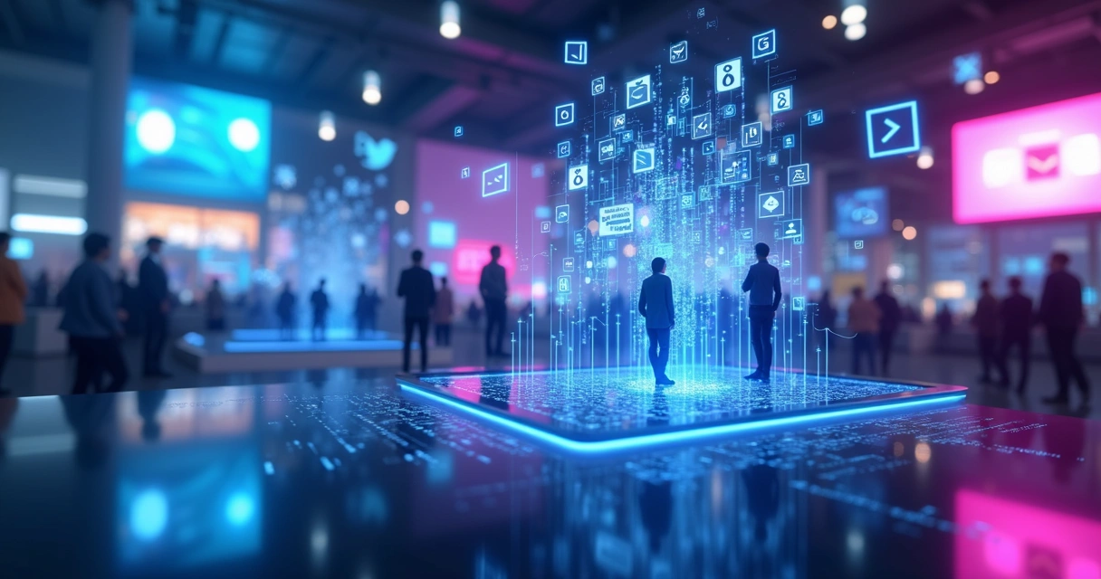 Ambiente digital mostrando múltiplas redes sociais e tendências surgindo rapidamente 