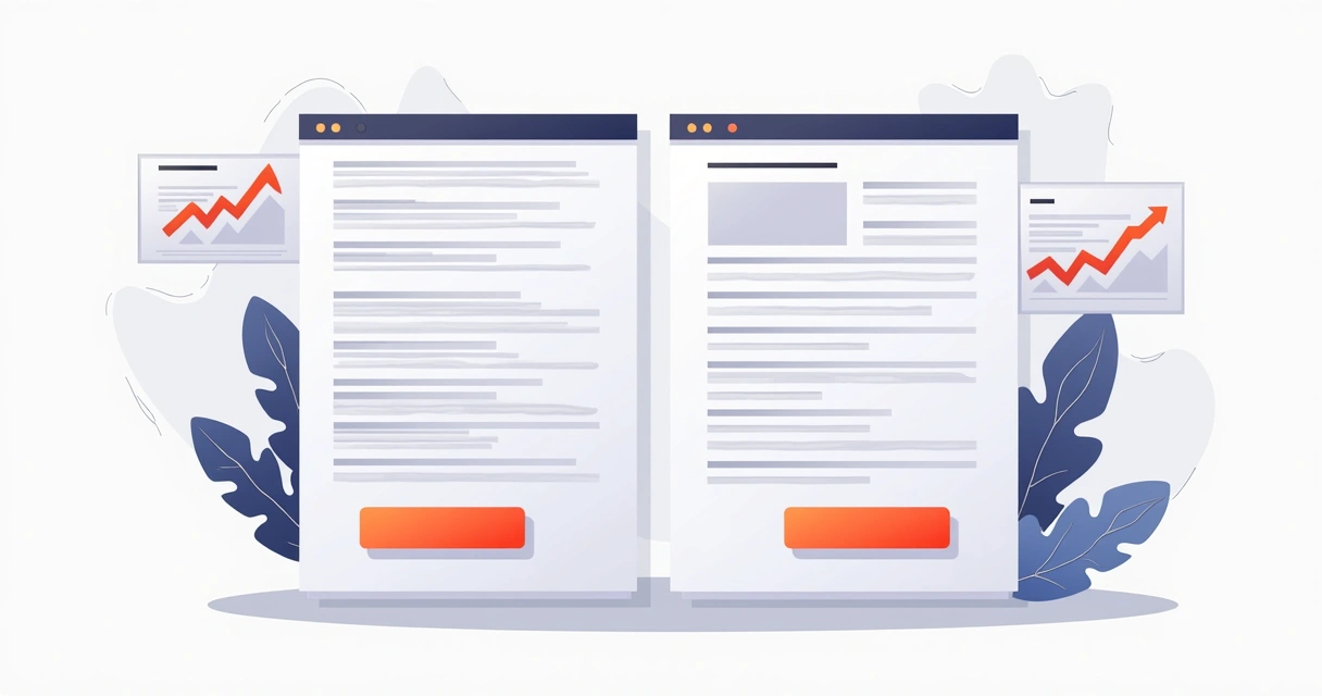 Tela de landing page, com análise de gráficos de taxa de conversão, e destaque para áreas com alterações simples como botão, texto e formulário 