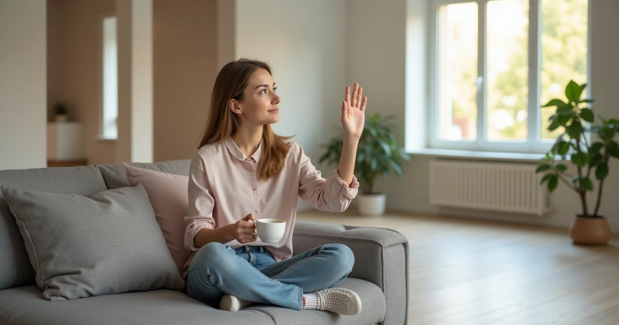 Mujer con gesto de stop protegiendo su espacio emocional 