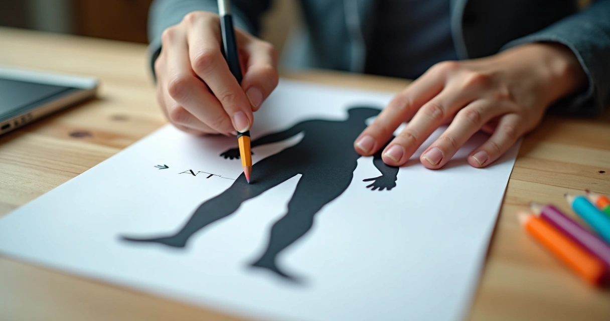 Persona señalando partes del cuerpo sobre un dibujo de silueta humana