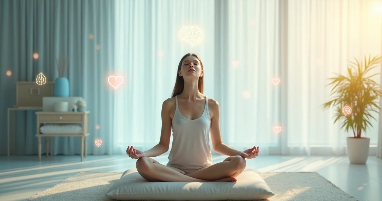 Mujer sentada en posición de meditación reflexionando sobre sus decisiones