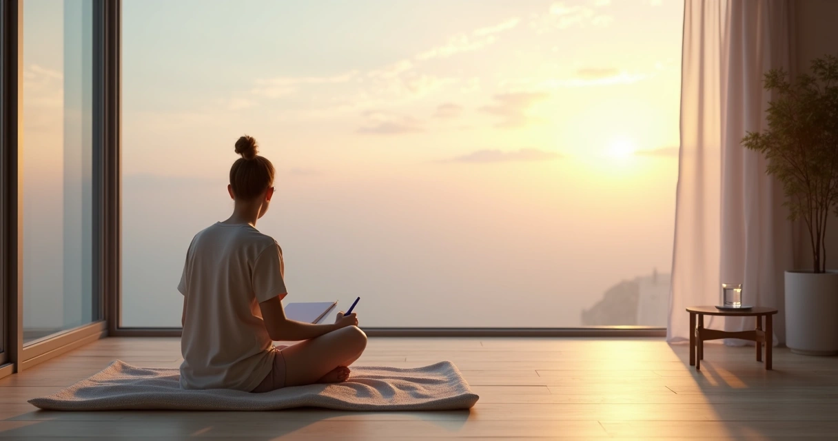 Persona sentada frente a una ventana grande reflexionando en silencio 