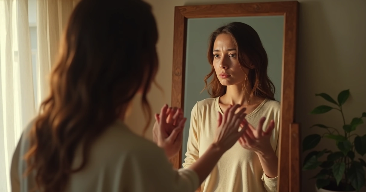 Mujer mirando su reflejo en el espejo 