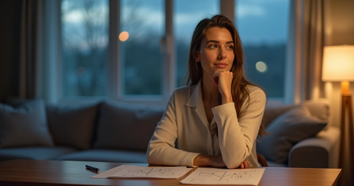 Mujer pensativa con silueta en sombra representando emociones ocultas 