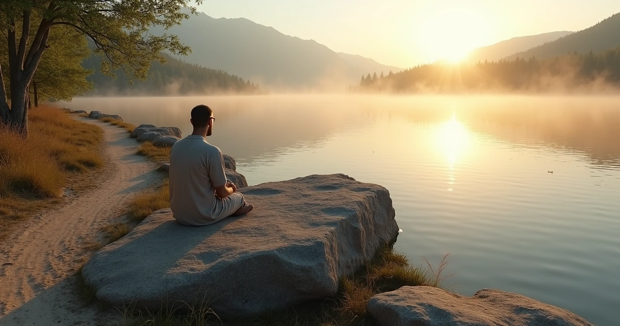 Persona sentada pensativa frente a un camino bloqueado en un entorno natural 