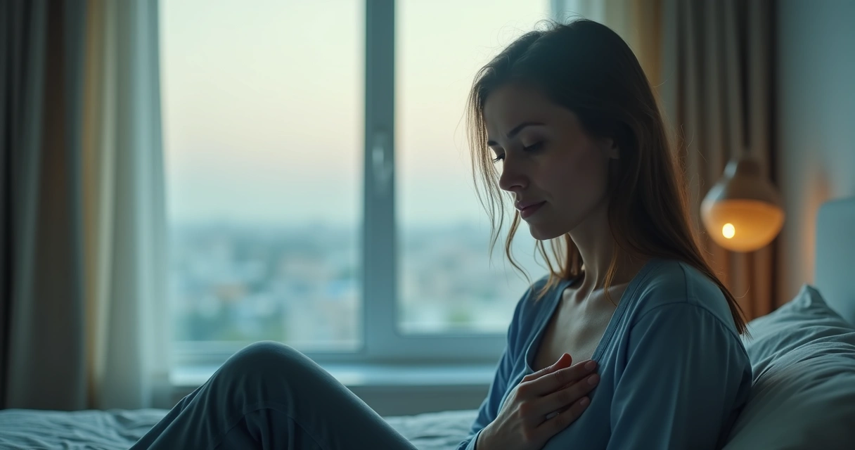 Persona pensativa con gesto contenido y doble exposición emocional 