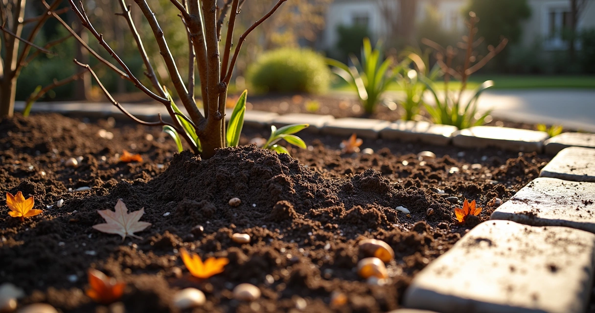 Winter garden bed with mulch and compost