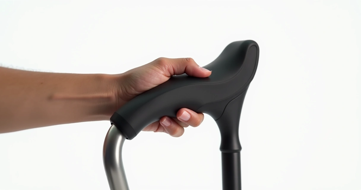 Detalhe de mão segurando muleta de antebraço anatômica 