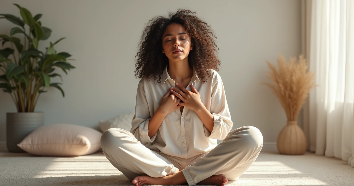 Pessoa sentada com olhos fechados acolhendo sentimentos internos