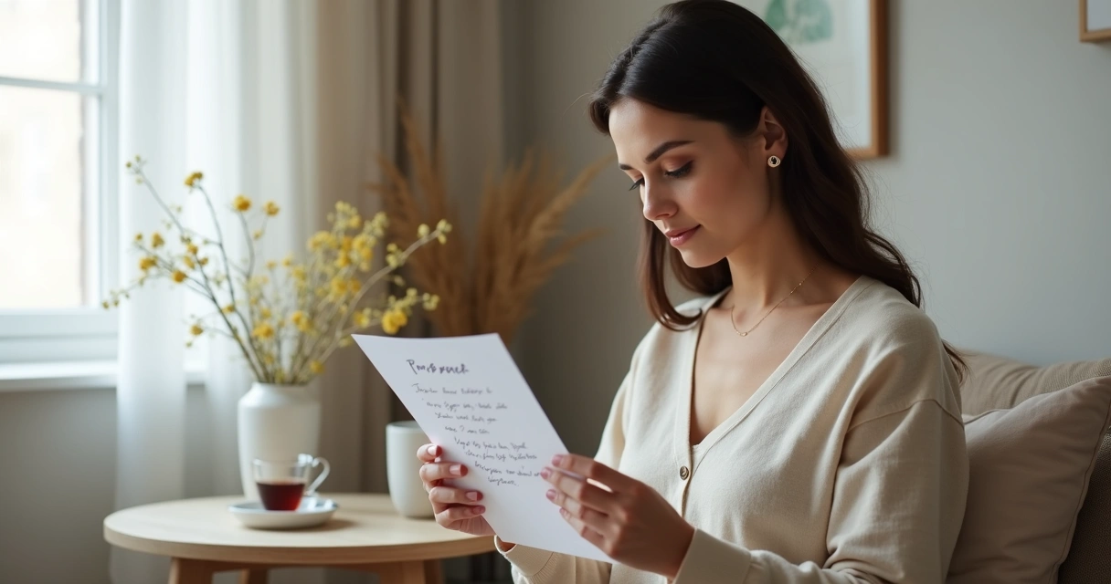 Mulher analisando feedback em um ambiente tranquilo