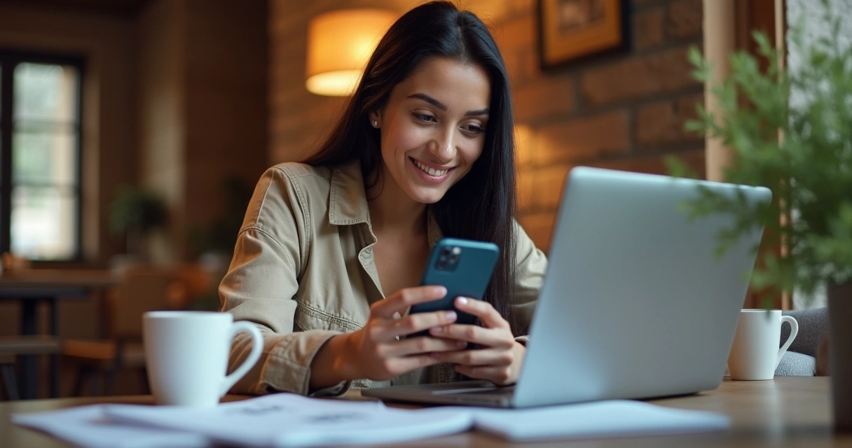 Mulher analisa aplicativo de bancos digitais comparando taxas CDI 