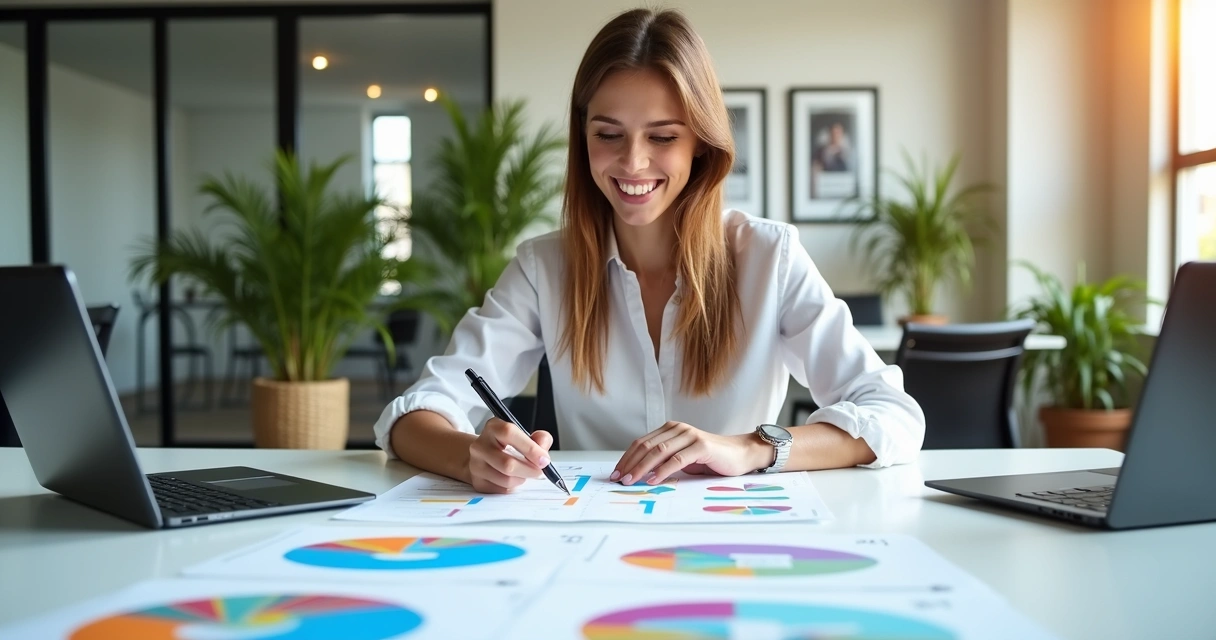 Mulher analisando opções de tipos de empresa 