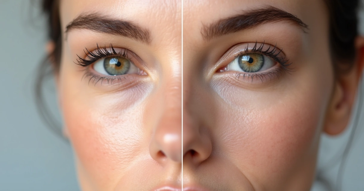 Rosto de mulher antes e depois da aplicação de botox 