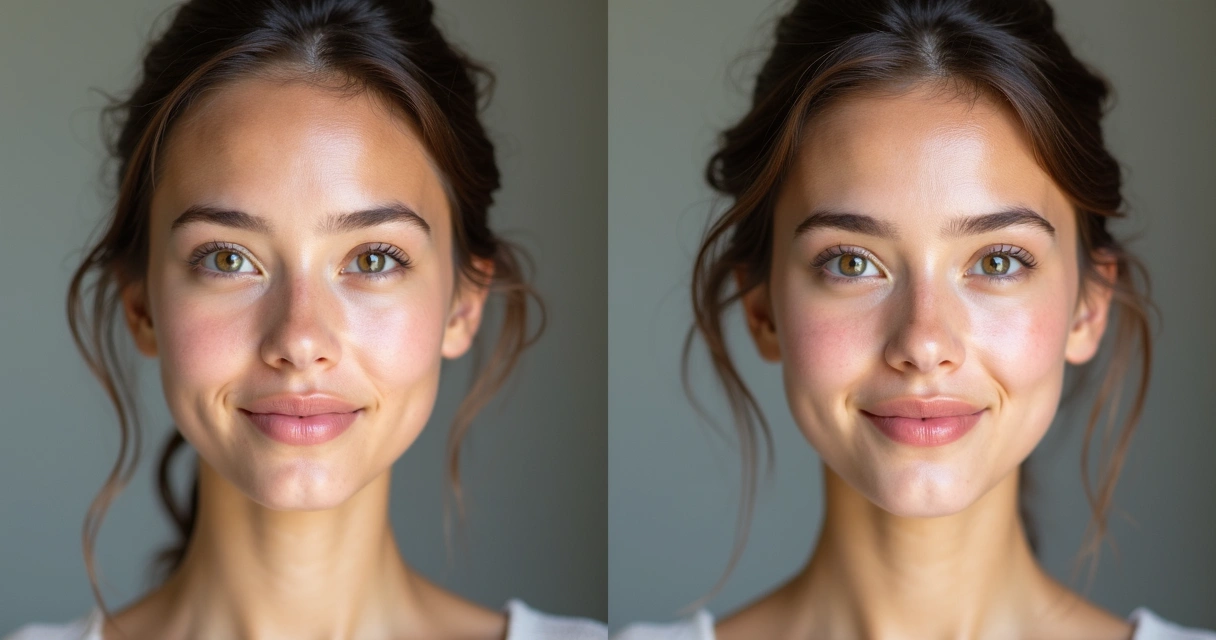 Antes e depois de harmonização facial em mulher jovem