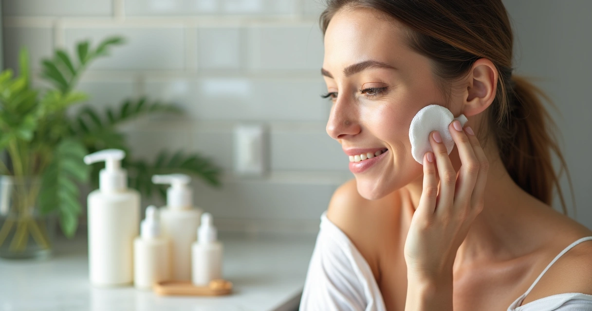 Mulher aplicando peeling químico na pele do rosto em ambiente claro e tranquilo 