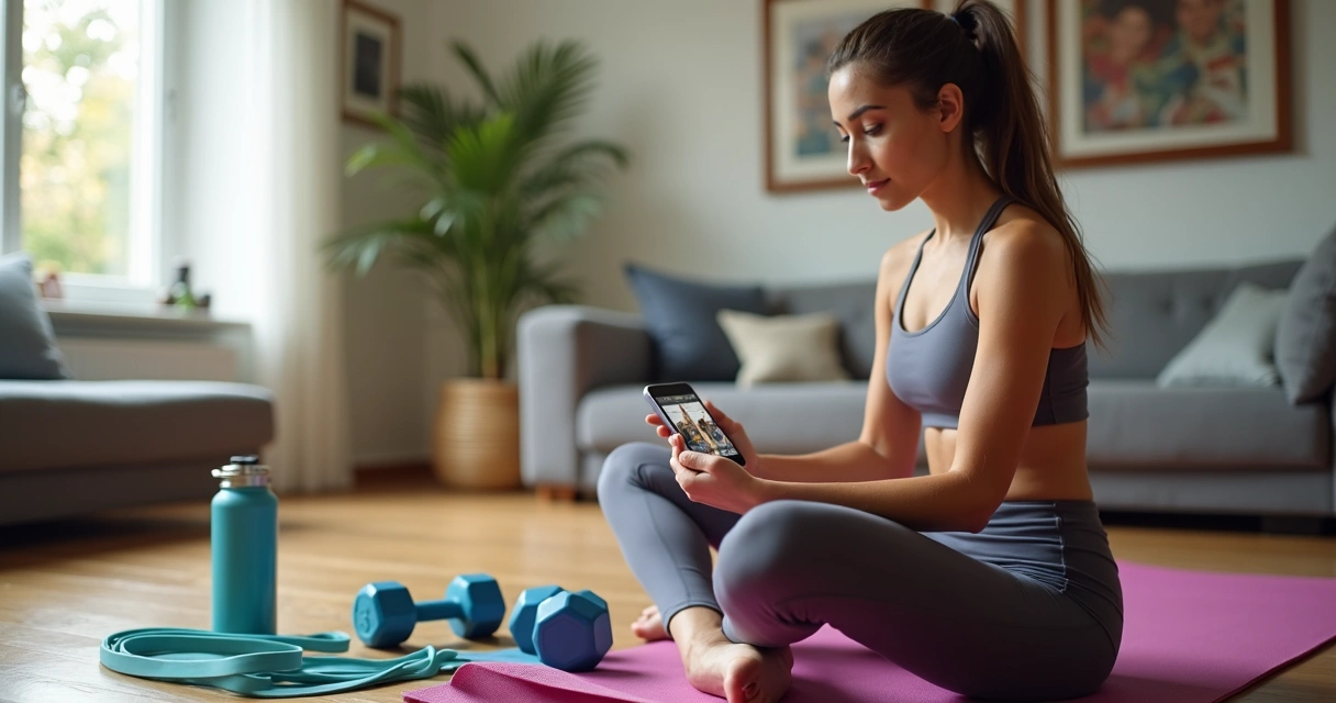 Mulher conferindo plano de treino personalizado no aplicativo 