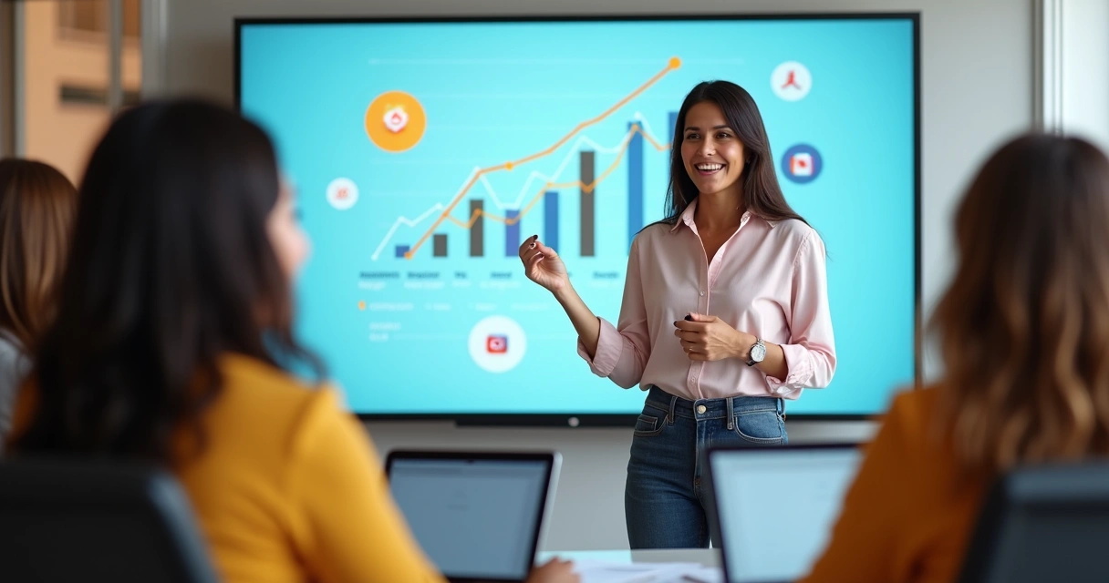 Mulher apresentando treinamento de marketing digital para mulheres 