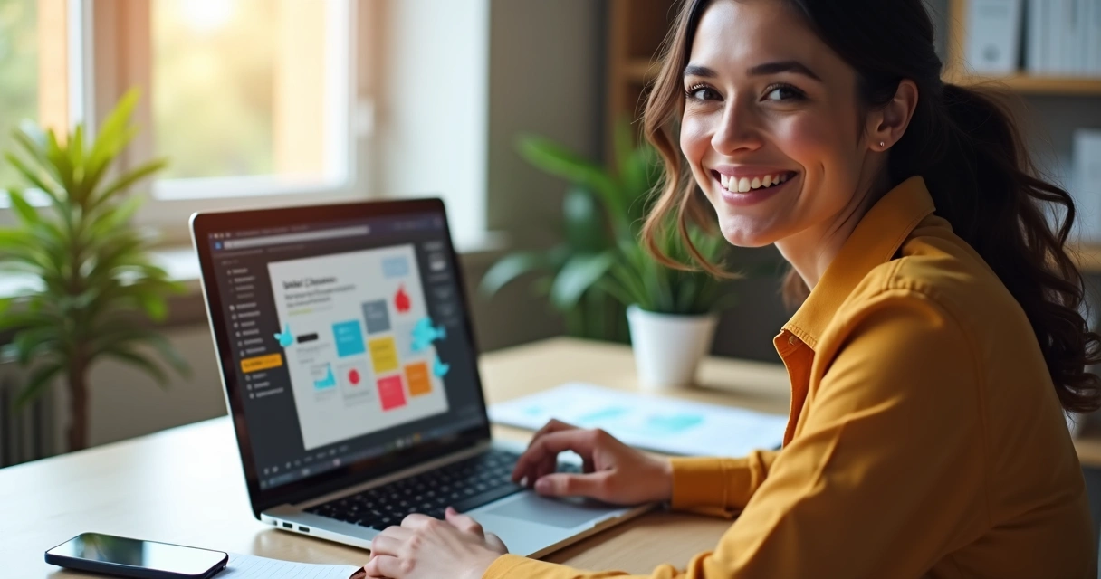 Mulher apresentando produto digital em videochamada 