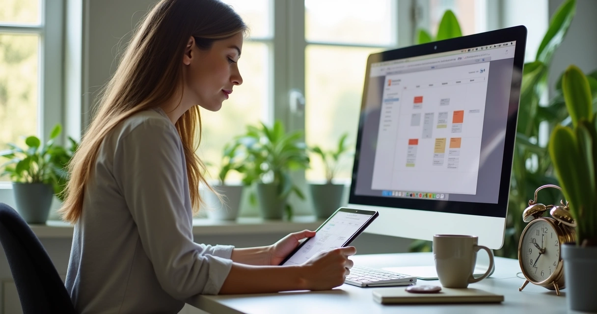 Mulher organizando agenda como assistente virtual