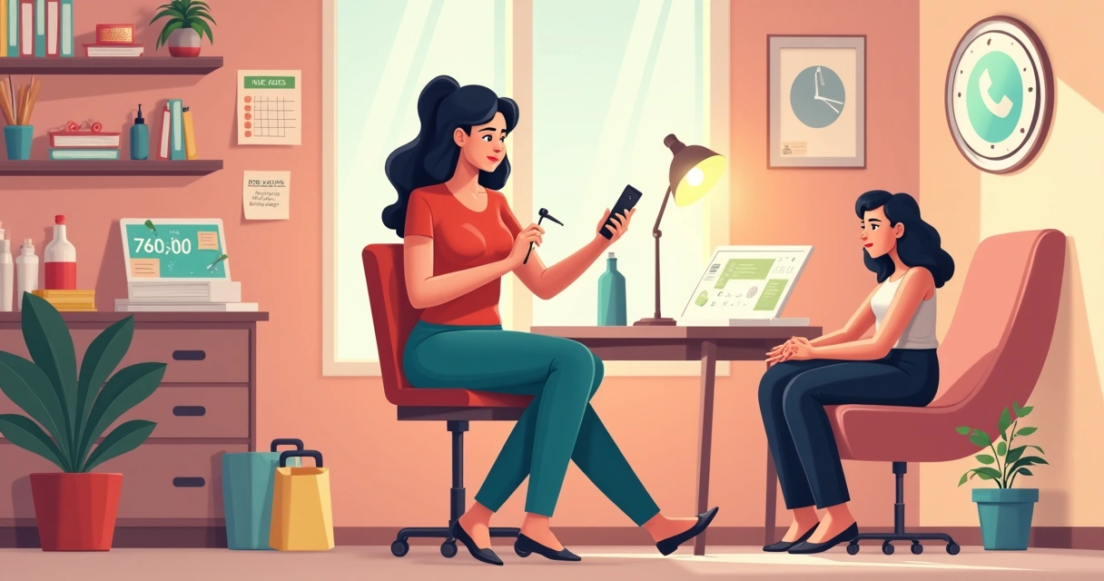 Profissional de beleza sozinha atendendo clientes e limpando o espaço 