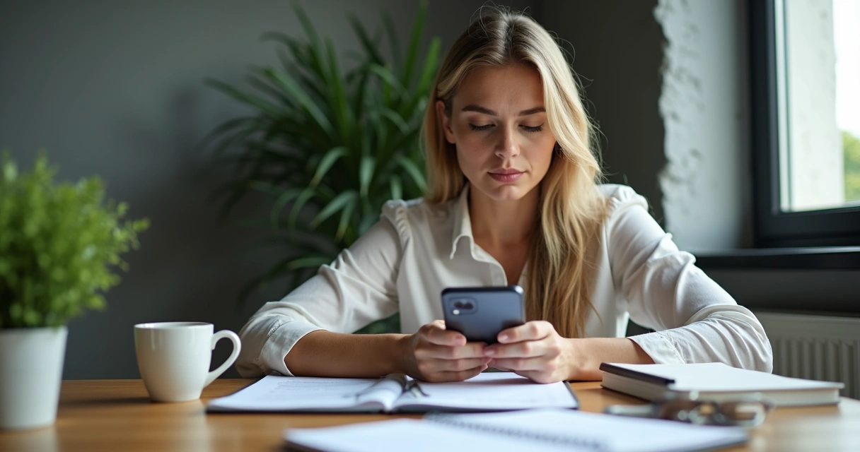Mulher usando celular para atendimento de vendas 