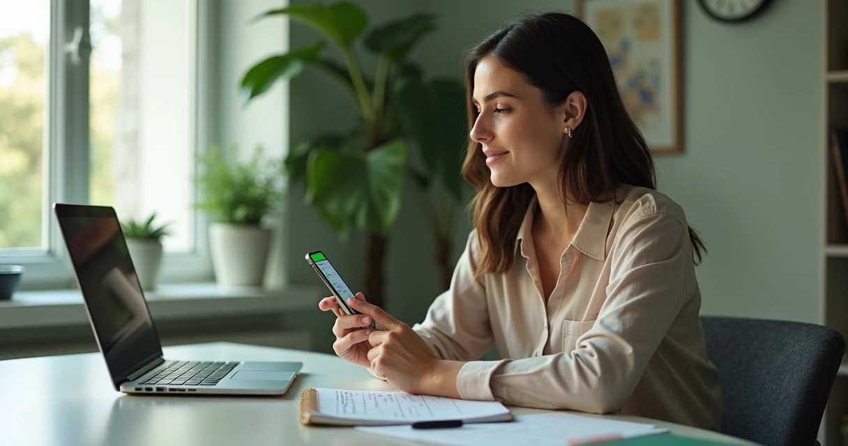 Mulher trabalhando com atendimento e proposta no WhatsApp 