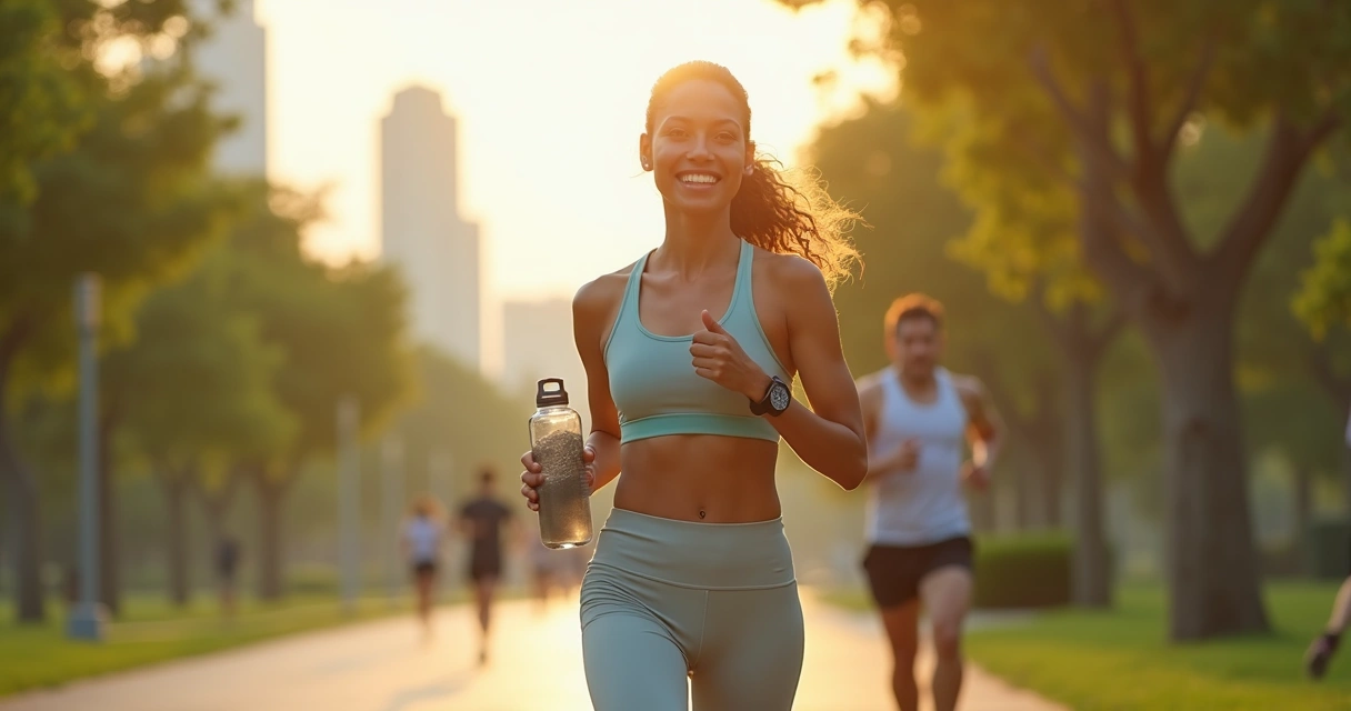Mulher em ambiente urbano ao ar livre demonstrando energia e bem-estar 