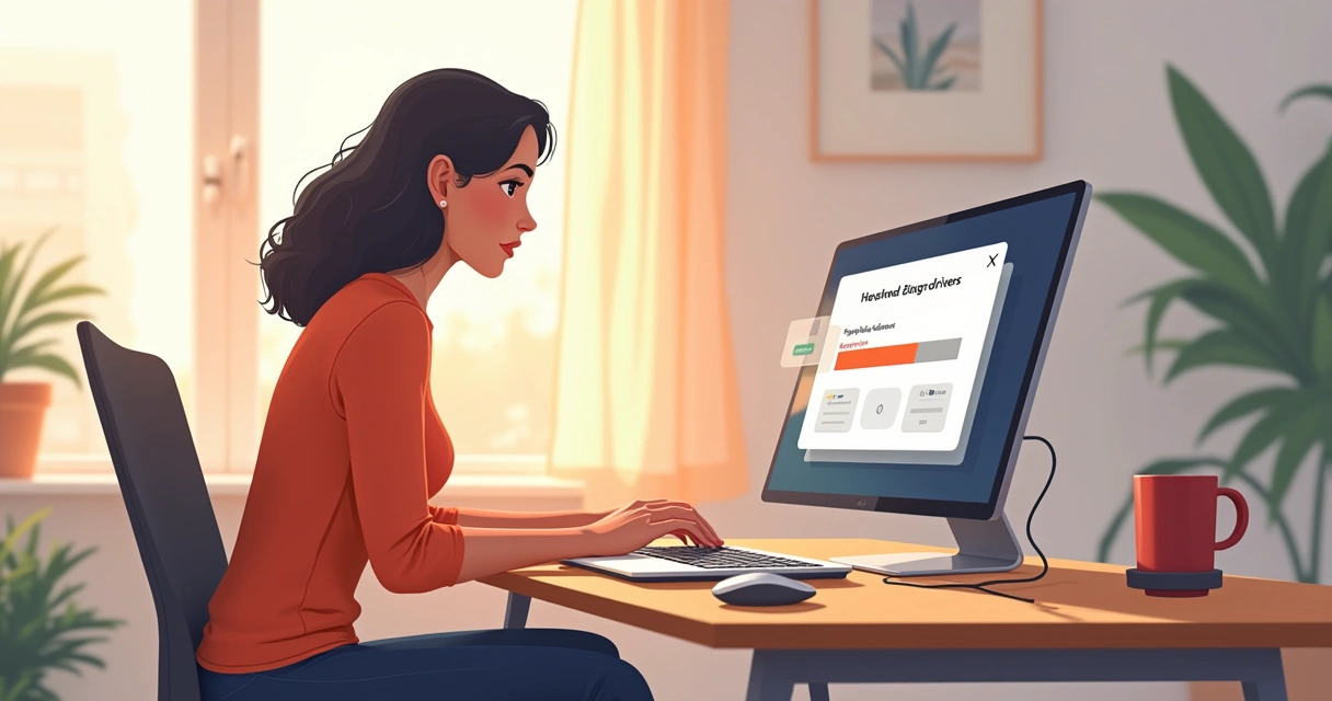 Mulher atualizando driver no computador 
