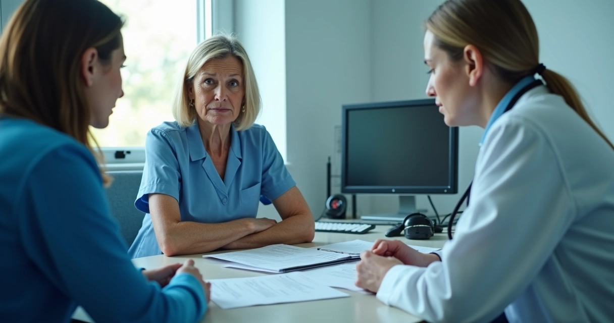 Mulher adulta autista acompanhada de médico na perícia do INSS 