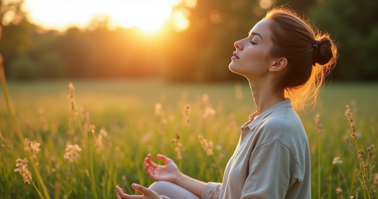 Mulher jovem sentada ao ar livre praticando autocuidado 