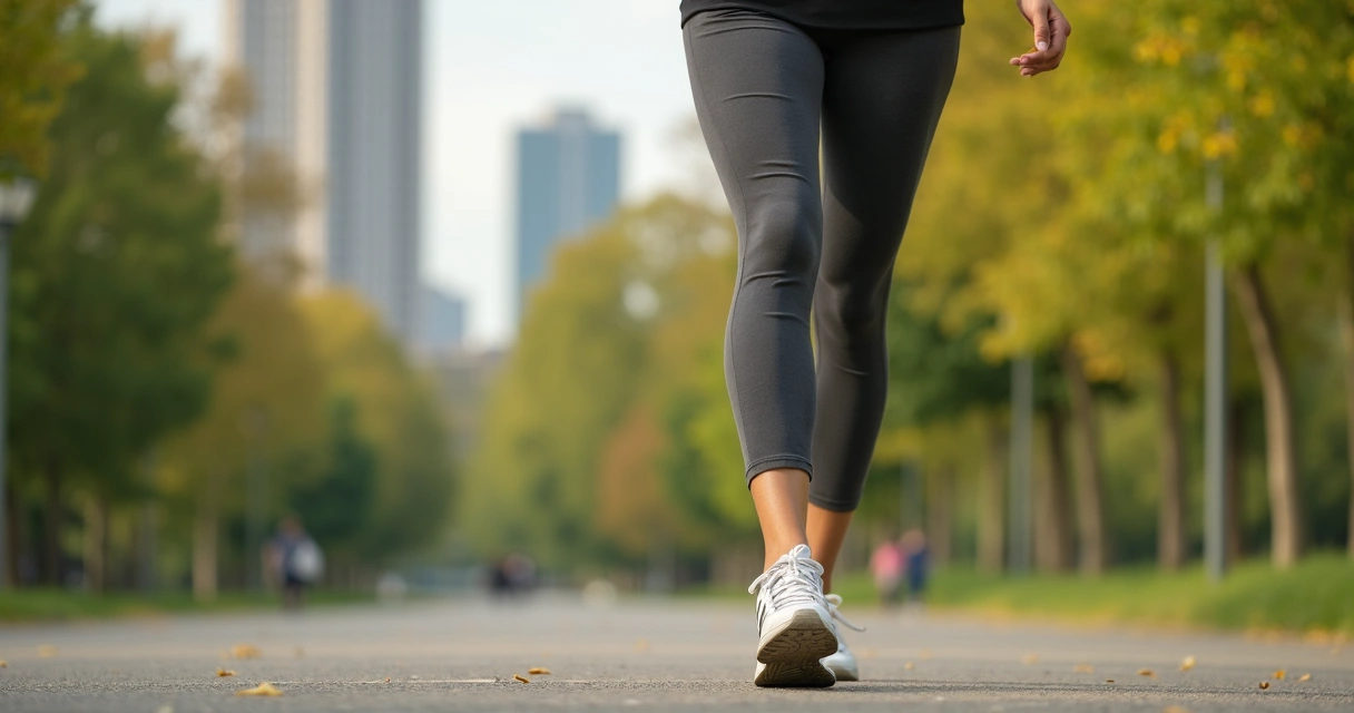 Mulher caminhando em parque, pernas à mostra