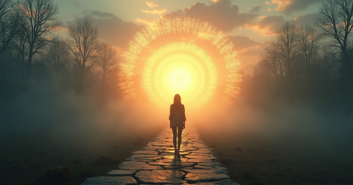 Pessoa em pé diante de caminho iluminado simbolizando cura das dores da alma 