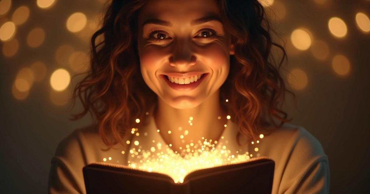 Mulher sorrindo ao receber carteira com luz brilhando, simbolizando novo ciclo financeiro positivo 